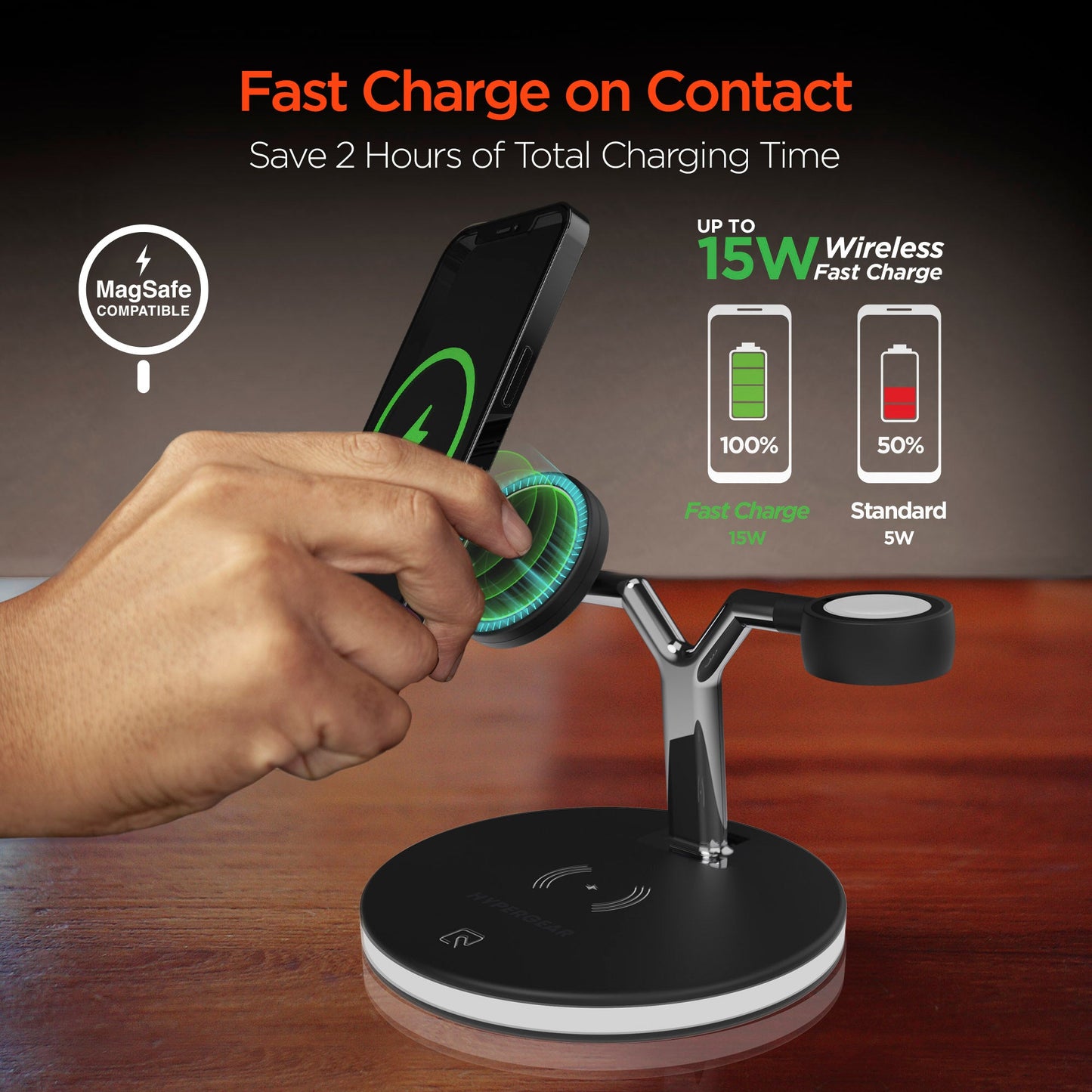 HyperGear MaxCharge 3-in-1 MagSafe Wireless Charging Stand for Phones