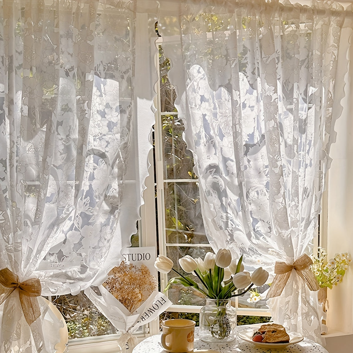 Elegant French Rose Sheer Curtain for Home Decor