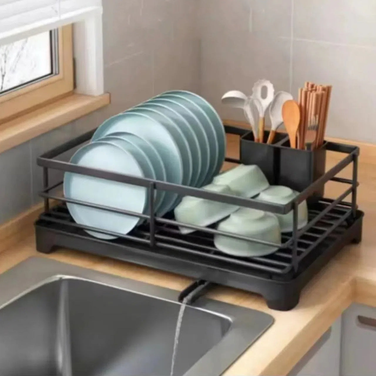 Multifunctional Plastic Kitchen Dish Rack with Sink Drainage Hole