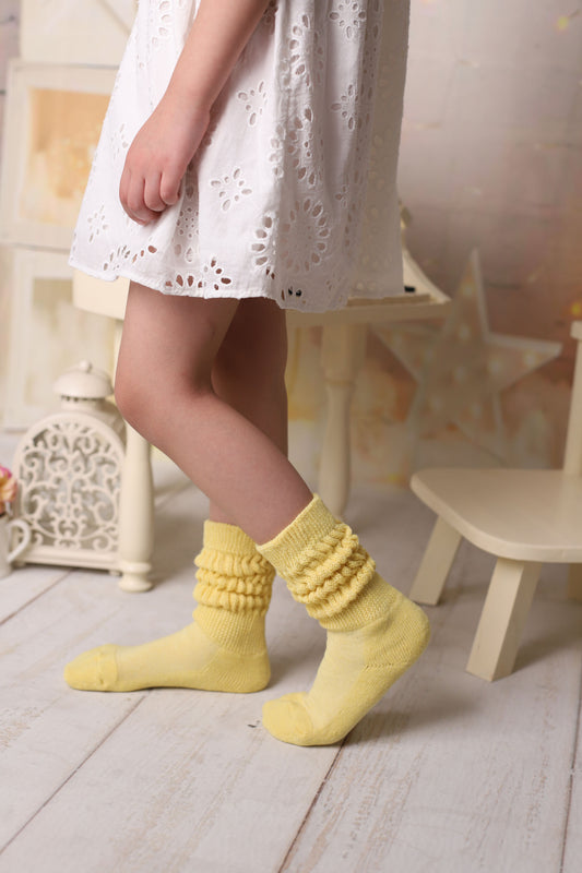 Yellow Kids Slouch Socks Knee High 1 Pair Scrunch Socks 3-15 Years Old